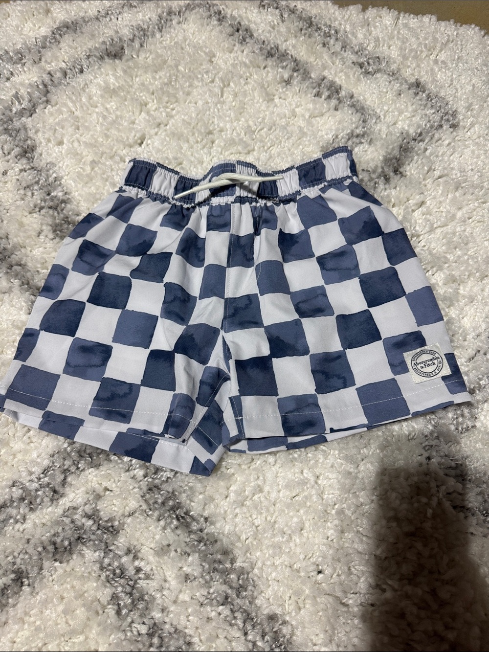 Abercrombie and fitch Kids Navy Check Swim Shorts with Drawstring
